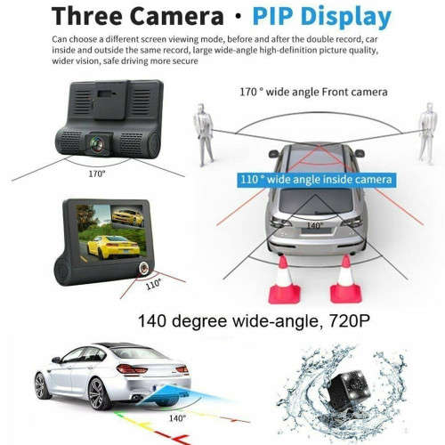 3 Channels Car DVR 1080P 4 Inch HD Car DVR Rear View Video Night Vision Camera Parking Monitor