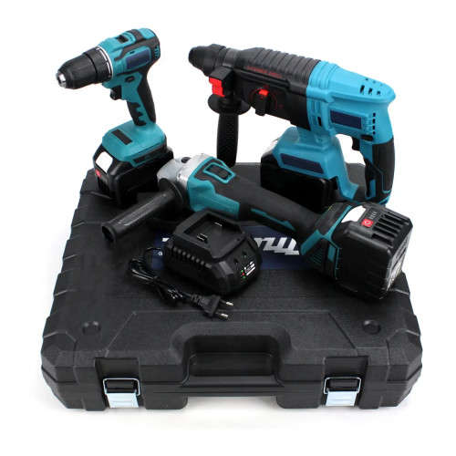4 Sets Power Tool Kit Electric Wrench, Brushless Electric Drill, Electric Hammer, Angle Grinder