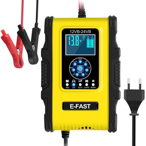 12V 24V 12A Automatic Smart Battery Charger for GEL WET AGM Lithium Iron LiFePO4 LiPo