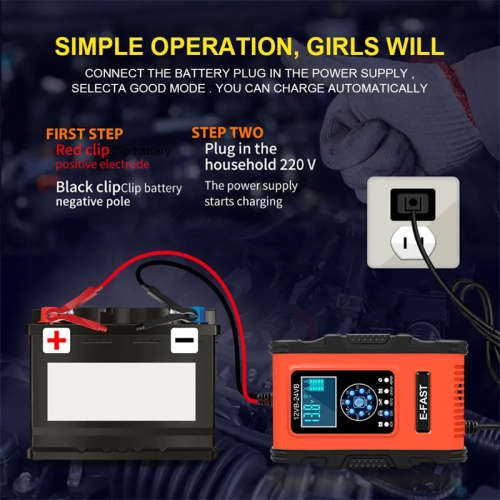 12V 24V 12A Automatic Smart Battery Charger for GEL WET AGM Lithium Iron LiFePO4 LiPo