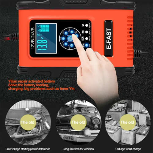 12V 24V 12A Automatic Smart Battery Charger for GEL WET AGM Lithium Iron LiFePO4 LiPo