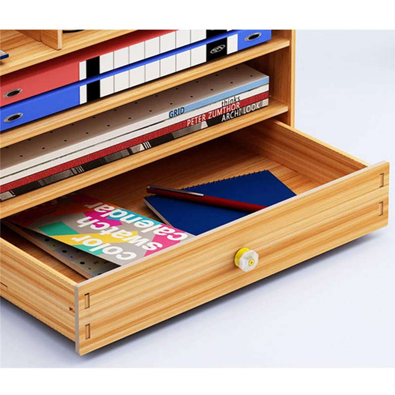 Multifunctional DIY Wooden Desktop Storage Box With Drawers For Home Office