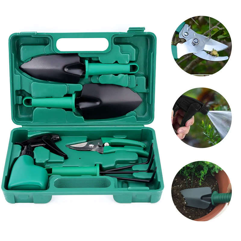 5-Piece Garden Tool Box Set With Portable Carrying Case For Patio Or Indoor Gardening