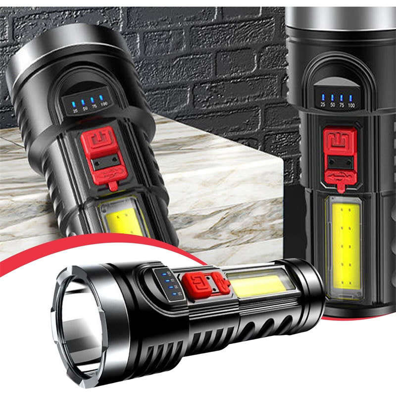 LED Flashlight High Brightness Rechargeable Portable Long Range COB Side Light Camping Searchlight