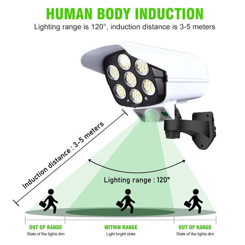 Solar Light Remote Control Fake Camera Sensor Street Lamp Wall Lamp Garden Lamp 77LED