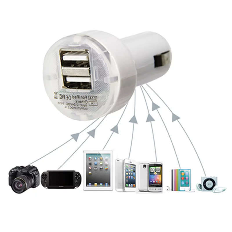 2-Port USB Port Car Power Charger Adapter 5V 2.1A/1A