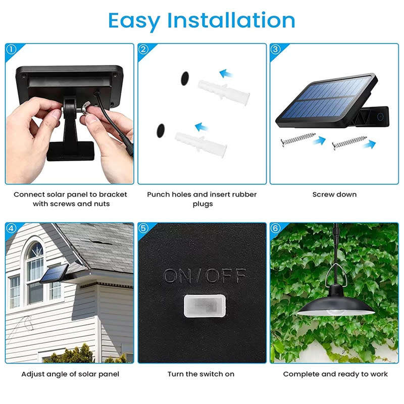 Outdoor Solar Light Pendant Light with Remote Control Adjustable Hanging Shed Light