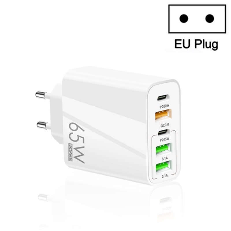 65W USB C Charger, 5-Port with Type-C PD+3USB Compatible GaN Technology Fast Charging Phone Adapter