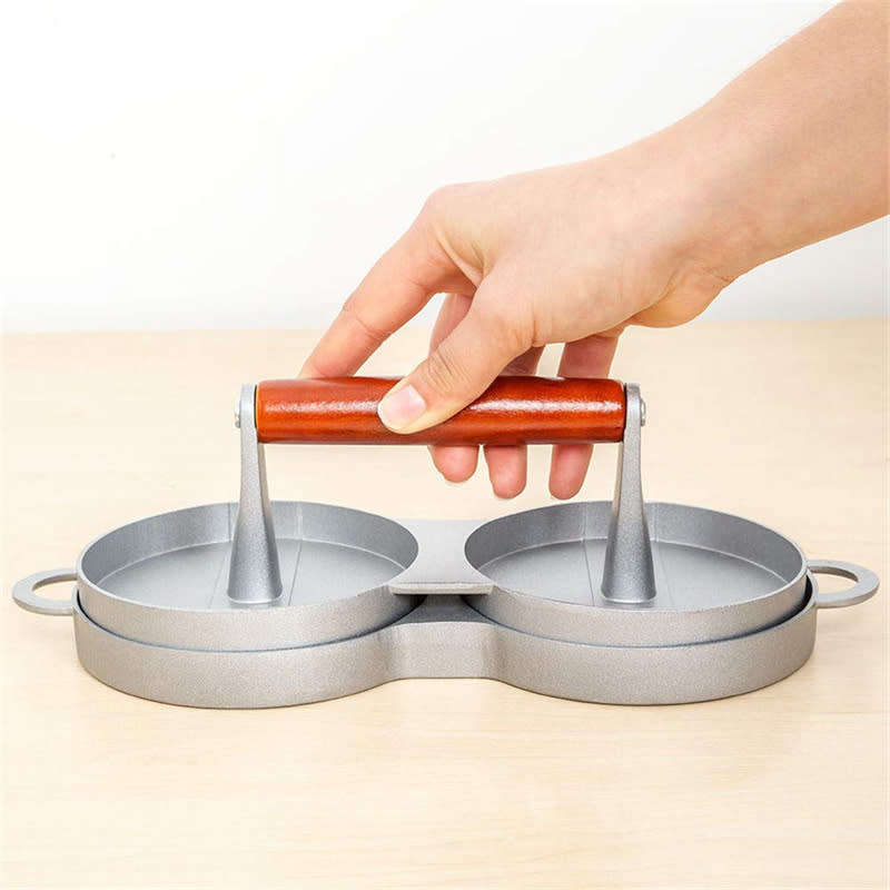 Easy Grip Aluminum Double Burger Press Round Double Compartment Burger Mold