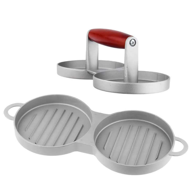 Easy Grip Aluminum Double Burger Press Round Double Compartment Burger Mold