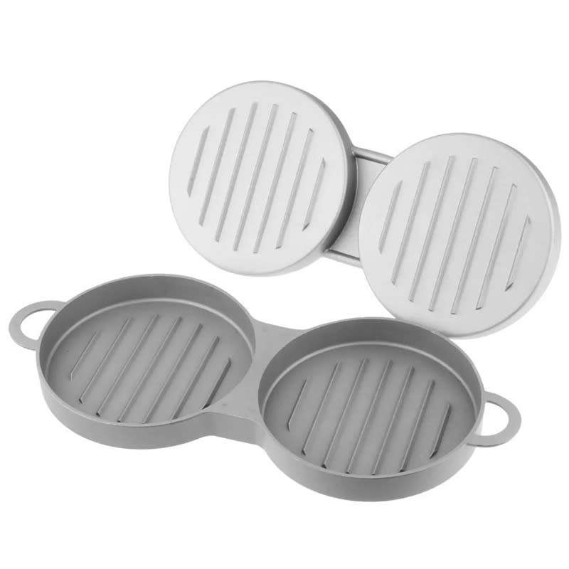 Easy Grip Aluminum Double Burger Press Round Double Compartment Burger Mold