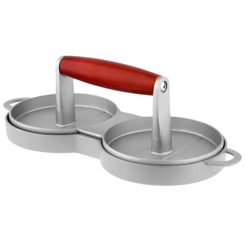 Easy Grip Aluminum Double Burger Press Round Double Compartment Burger Mold