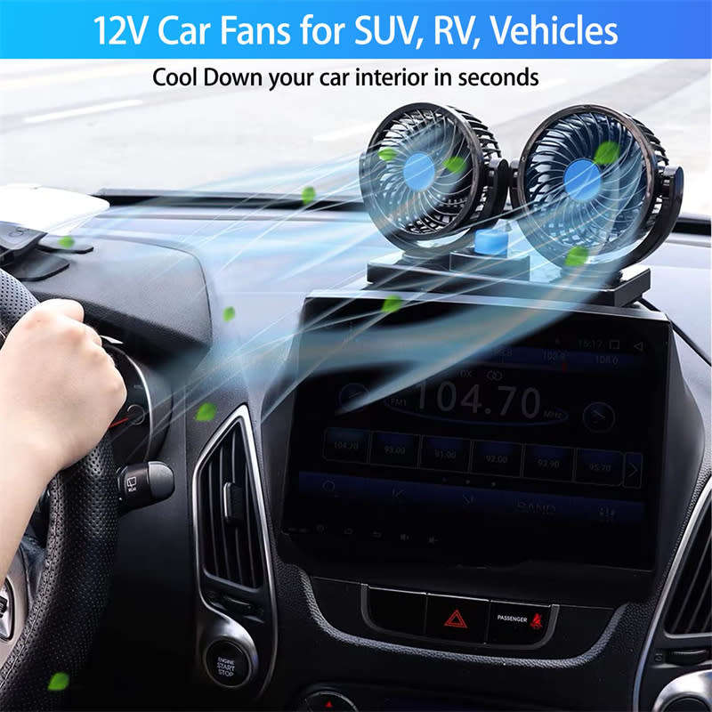 Electric 2-Speed Dual Head Cooling Air Circulator 360° Rotatable Car Cooling Fan