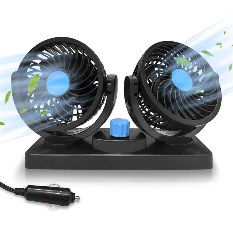 Electric 2-Speed Dual Head Cooling Air Circulator 360° Rotatable Car Cooling Fan