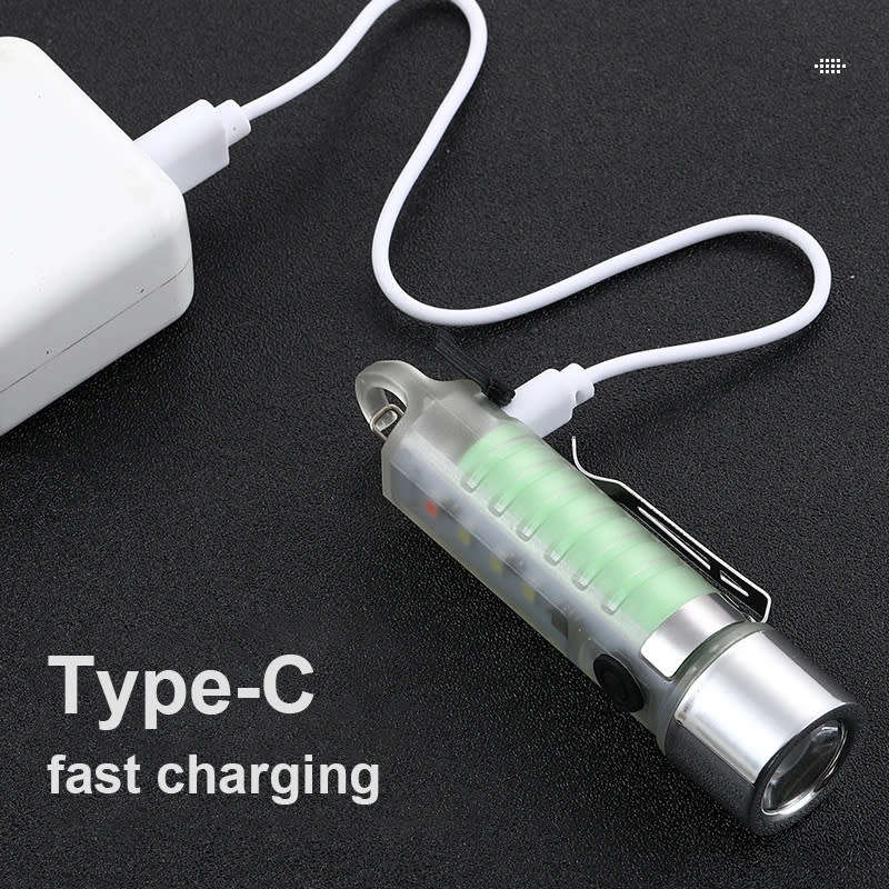 LED Mini Portable Built-in Battery Type-C Charging Hook Flashlight with Red and Blue Flash