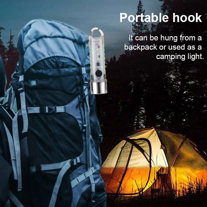 LED Mini Portable Built-in Battery Type-C Charging Hook Flashlight with Red and Blue Flash