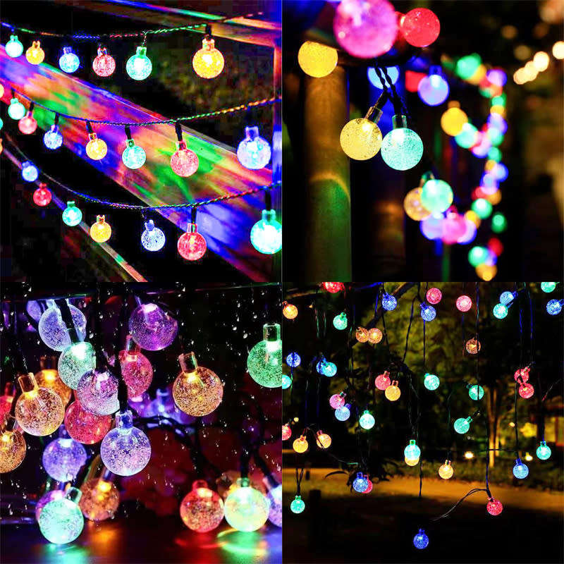 10 LED Solar String Lights Outdoor RGB Garden Bubble Light with Hook and Extension Port 220V 5M