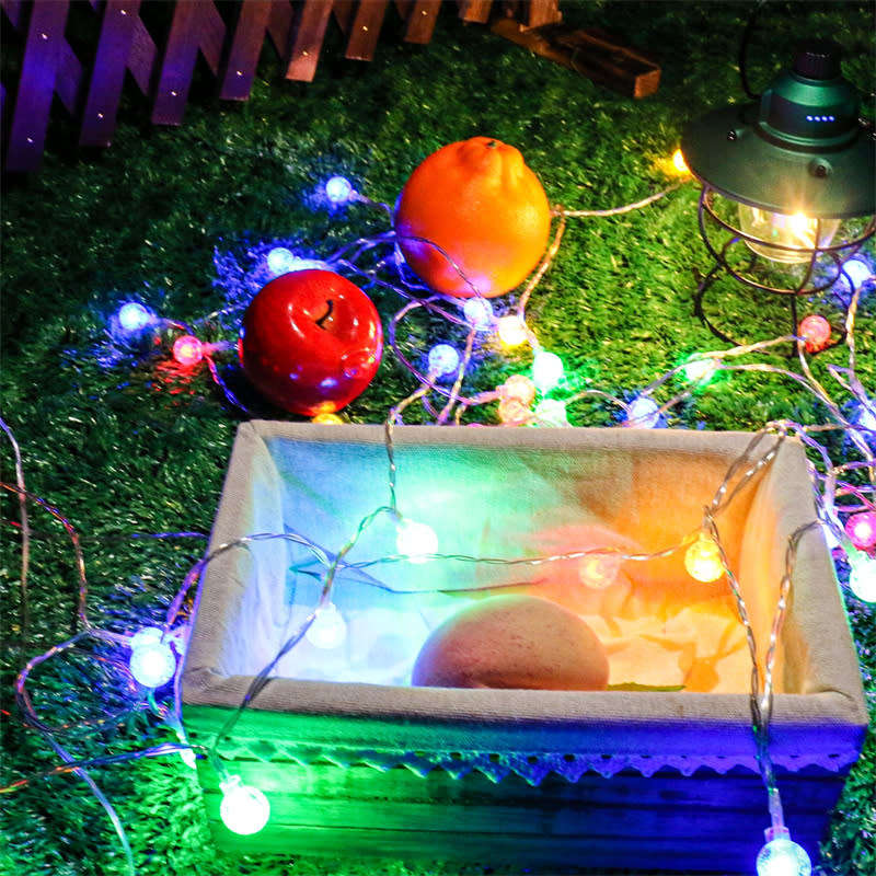 10 LED Solar String Lights Outdoor RGB Garden Bubble Light with Hook and Extension Port 220V 5M