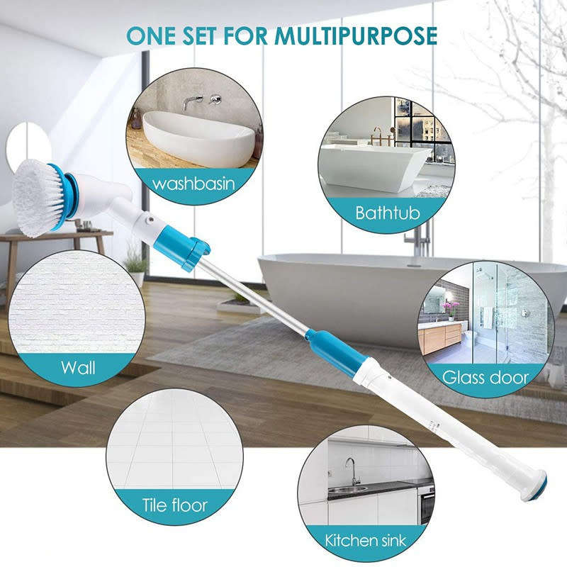 Cordless Electric Spin Scrubber with Adjustable Extended Handle 3 Replaceable Cleaning Brushes