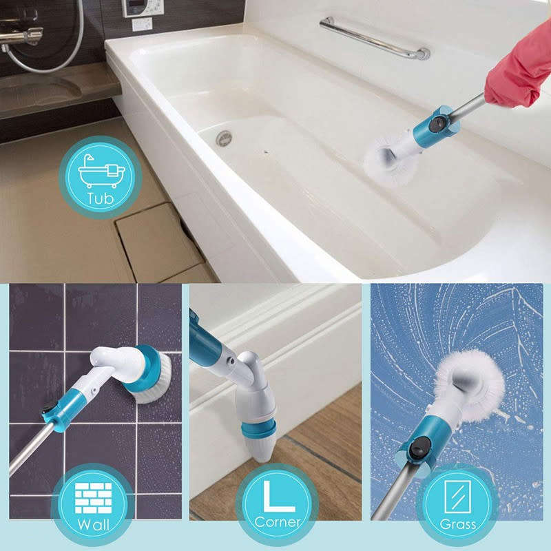 Cordless Electric Spin Scrubber with Adjustable Extended Handle 3 Replaceable Cleaning Brushes