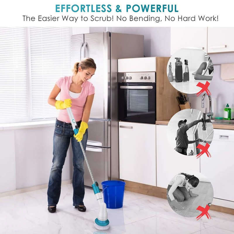 Cordless Electric Spin Scrubber with Adjustable Extended Handle 3 Replaceable Cleaning Brushes