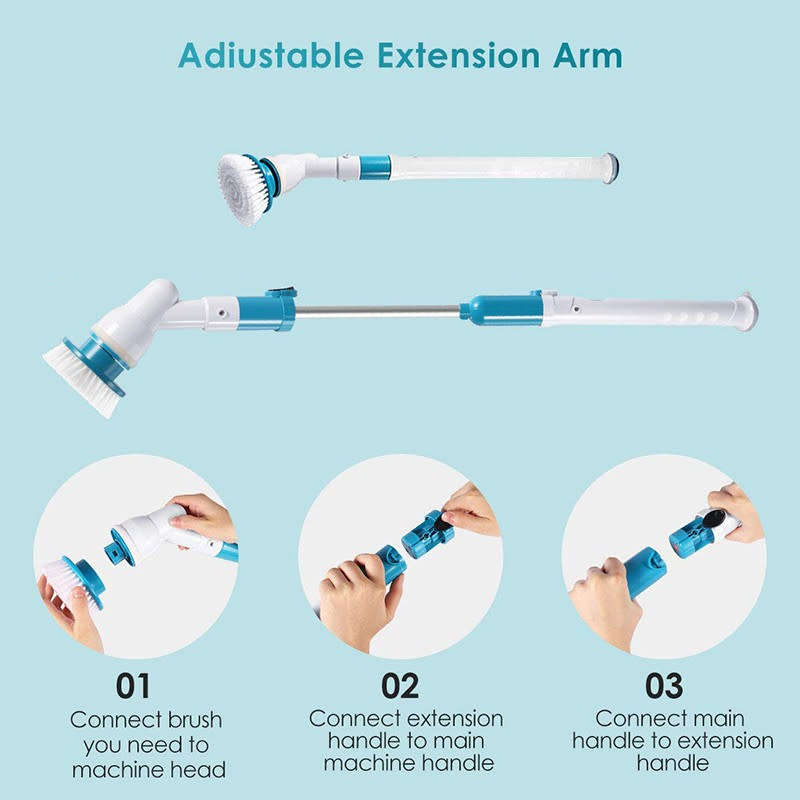 Cordless Electric Spin Scrubber with Adjustable Extended Handle 3 Replaceable Cleaning Brushes