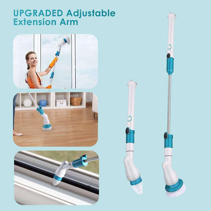 Cordless Electric Spin Scrubber with Adjustable Extended Handle 3 Replaceable Cleaning Brushes