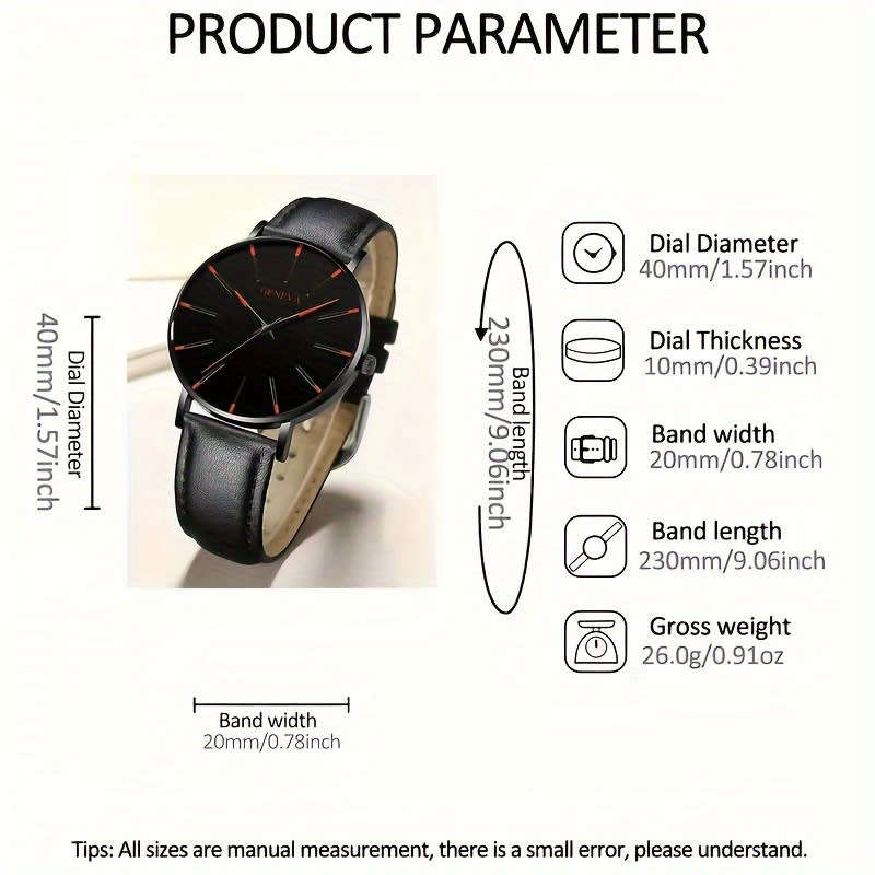 3pcs/set, 1pc Round Men`s Quartz Watch & 1pc Bracelet & 1pc Necklace Men`s Watch Set