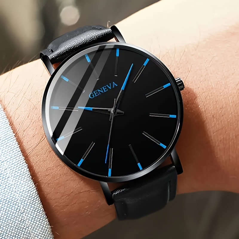 1pc Round Men's Quartz Watch 1pc Bracelet 1pc Necklace Set