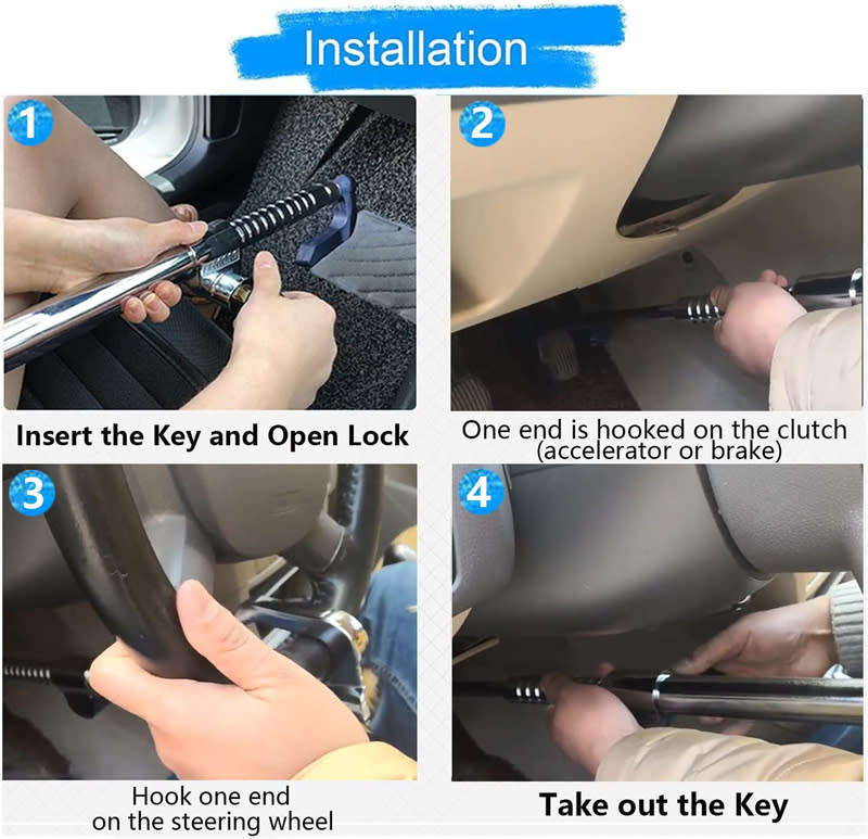Anti-theft Stainless Steel Telescopic Double Hook Car Clutch Pedal Lock with 3 Keys