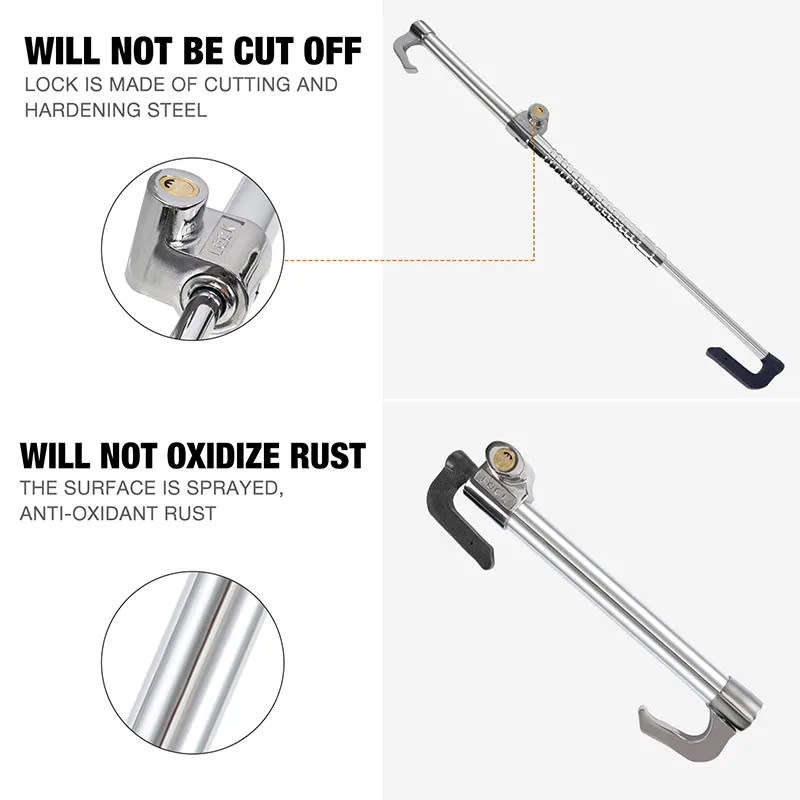 Anti-theft Stainless Steel Telescopic Double Hook Car Clutch Pedal Lock with 3 Keys