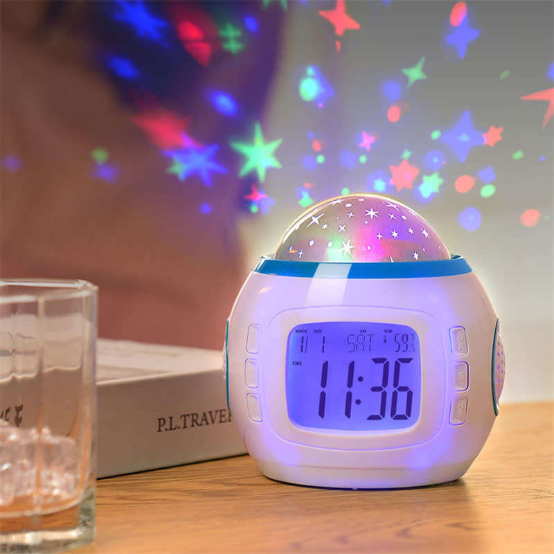 Star Projection Electronic Alarm Clock Projector Digital Alarm Clock With Music Thermometer Calendar
