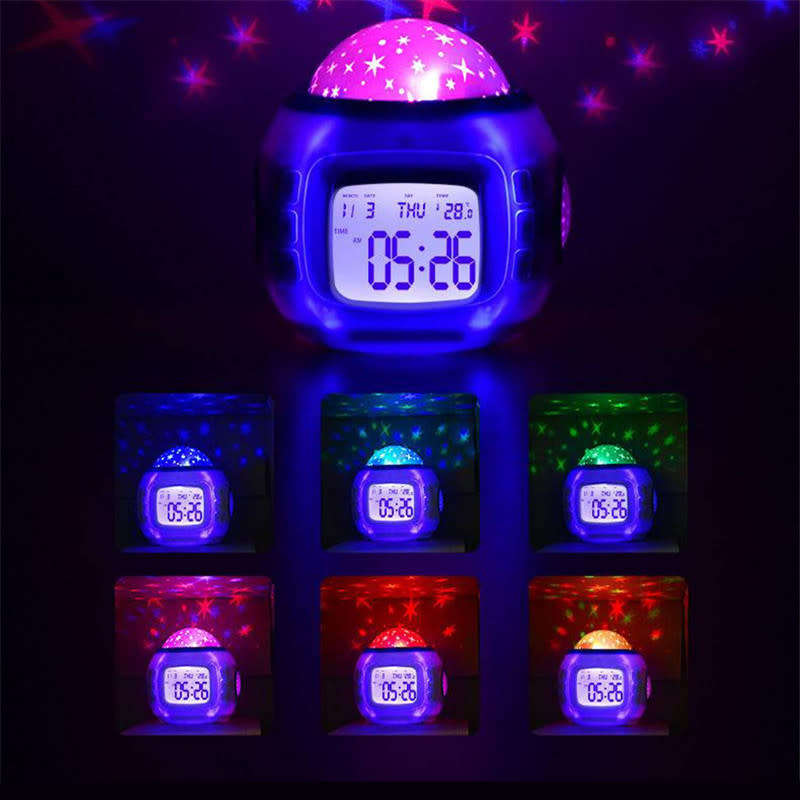 Star Projection Electronic Alarm Clock Projector Digital Alarm Clock With Music Thermometer Calendar