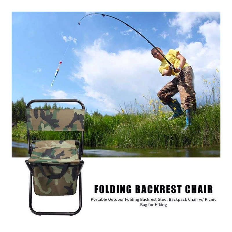 Outdoor Portable Fishing Stool with Storage Bag Folding Chair Camping Light Back Stool