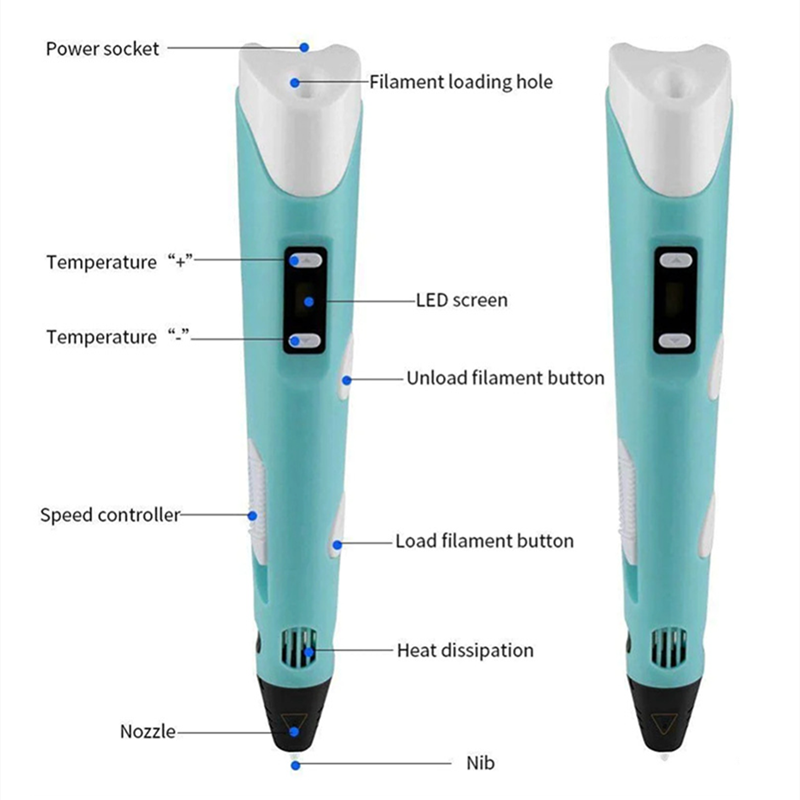 3D Pen with Colorful PLA Filament Refill, Compatible with PLA and ABS, Creative Toy