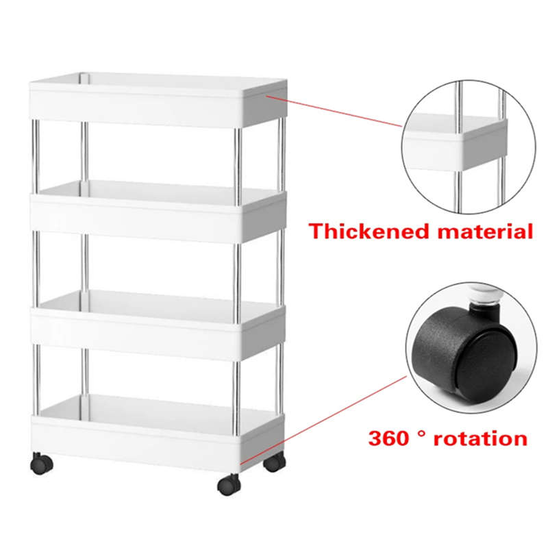 4-layer Bathroom Rack Practical Storage Floor Rack Detachable Mobile Storage Rack Trolley