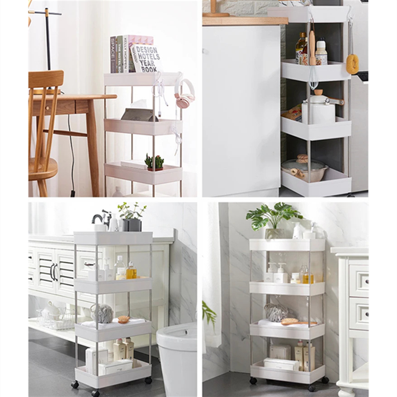 4-layer Bathroom Rack Practical Storage Floor Rack Detachable Mobile Storage Rack Trolley