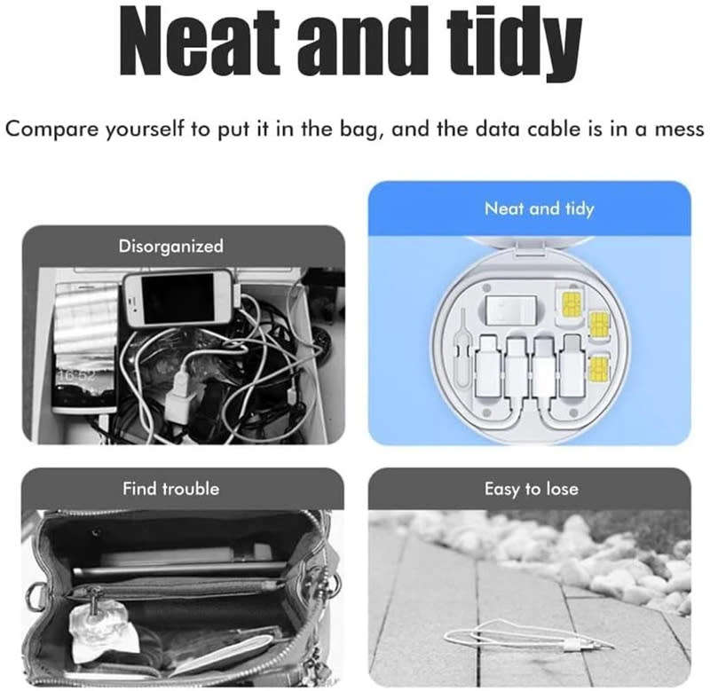 60W Multifunctional USB Cable Fast Charging Cable Storage Box with Retrieval Pin