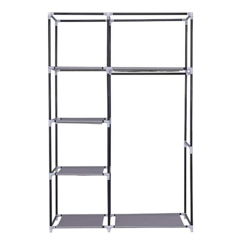 Foldable Portable Non-Woven Storage Wardrobe with 5 Cabinets and 1 Long Shelf