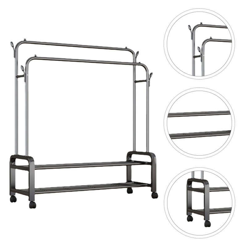 Heavy Duty Bedroom Adjustable Double Rod Clothes Rack