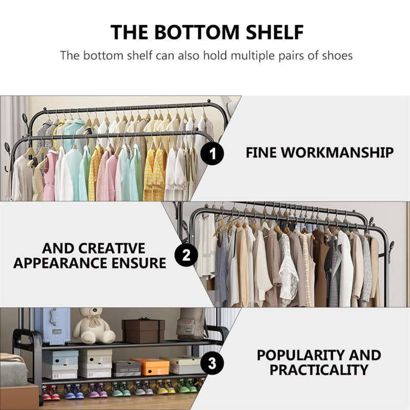 Heavy Duty Bedroom Adjustable Double Rod Clothes Rack