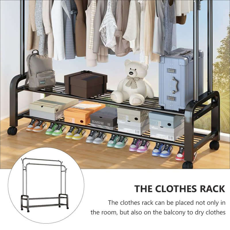 Heavy Duty Bedroom Adjustable Double Rod Clothes Rack