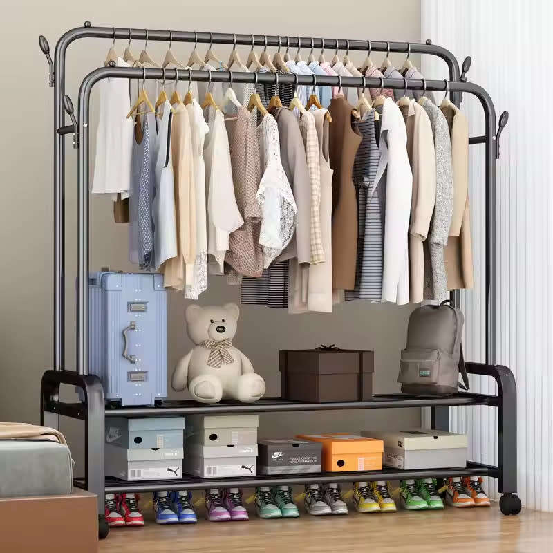 Heavy Duty Bedroom Adjustable Double Rod Clothes Rack