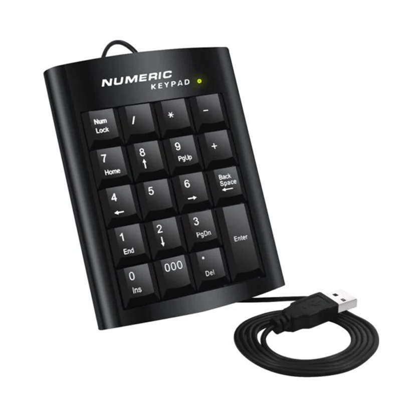 One-Handed USB 19-Key Wired Numeric Keypad for Laptop
