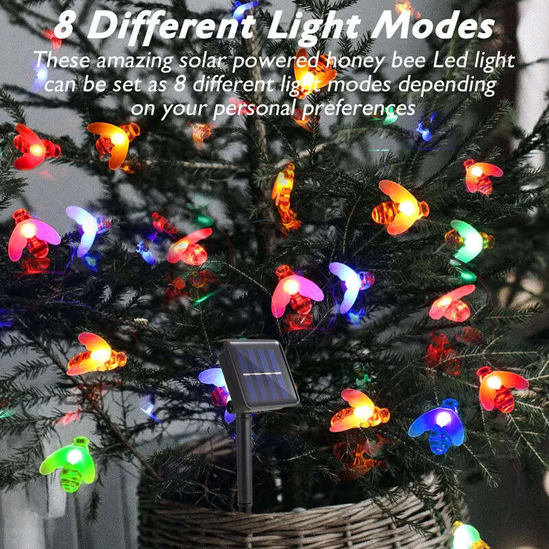 Bee String Lights Solar LED Fairy Lights Christmas Outdoor Garden Decoration 5M RGB