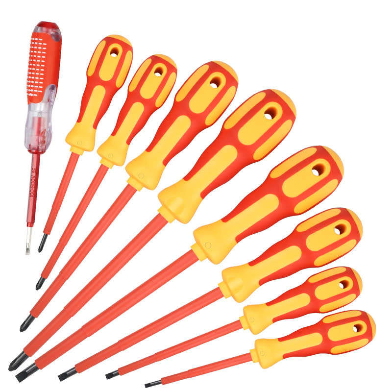9-Piece 1000V Insulated Electrician Magnetic Screwdriver Set with 1 Test Pen