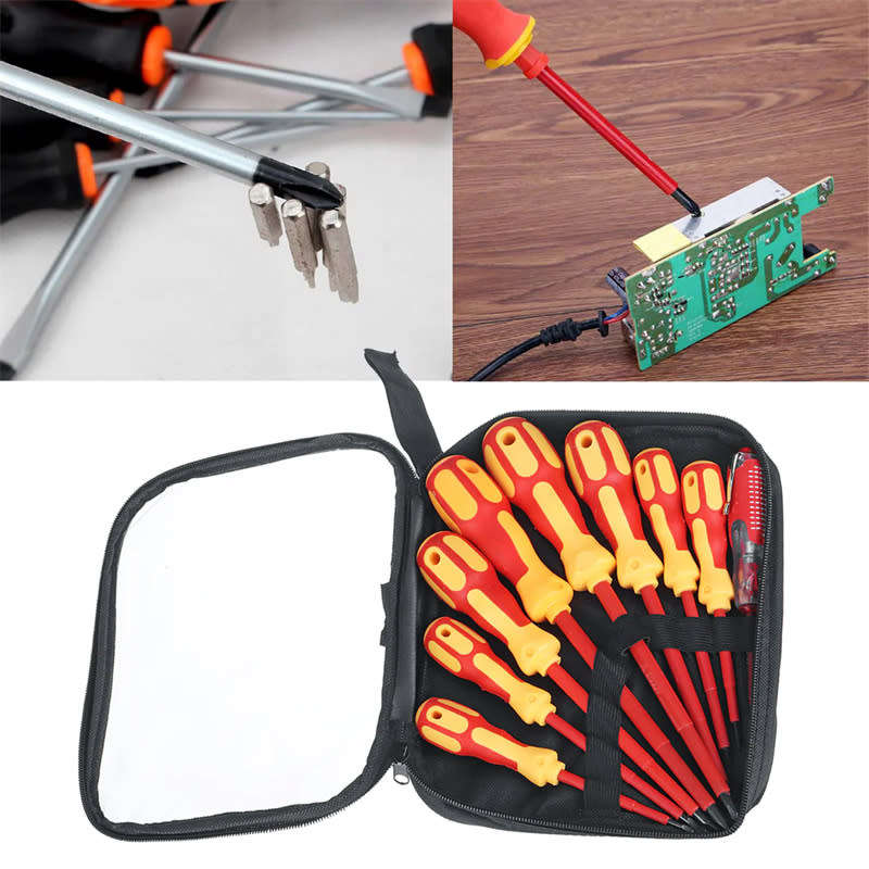 9-Piece 1000V Insulated Electrician Magnetic Screwdriver Set with 1 Test Pen
