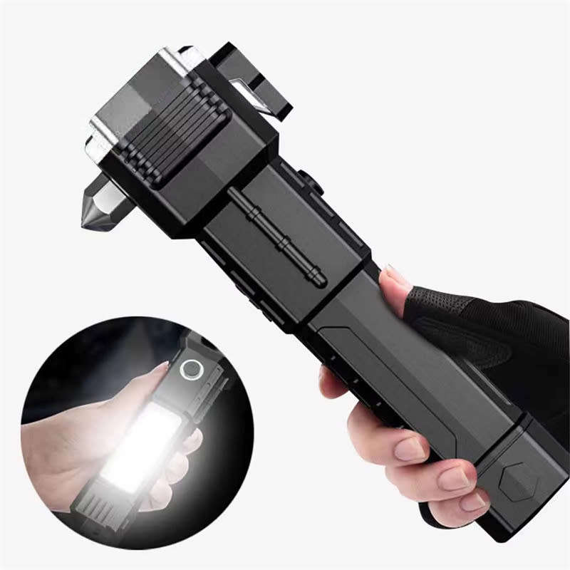 LED Rechargeable Waterproof Car Safety Hammer Flashlight with Window Breaker