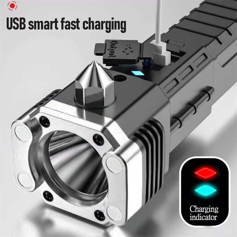LED Rechargeable Waterproof Car Safety Hammer Flashlight with Window Breaker