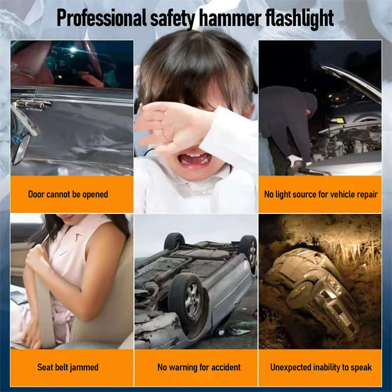 LED Rechargeable Waterproof Car Safety Hammer Flashlight with Window Breaker